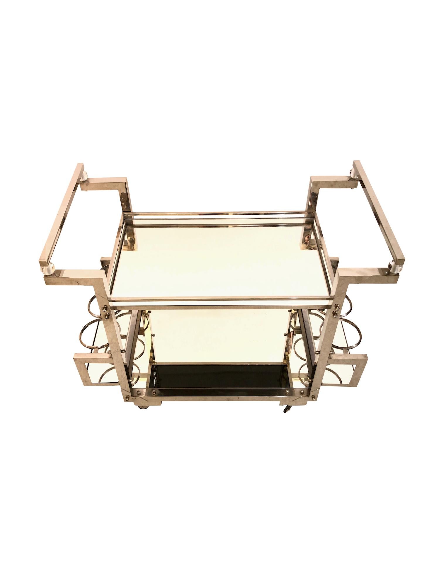 Polychromed Modernistic Art Deco Style Bar Trolley in Chromed Metal Made in Germany For Sale