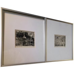 Modernistic Cityscape Miniature Woodcuts by Danish Artist Palle Nielsen