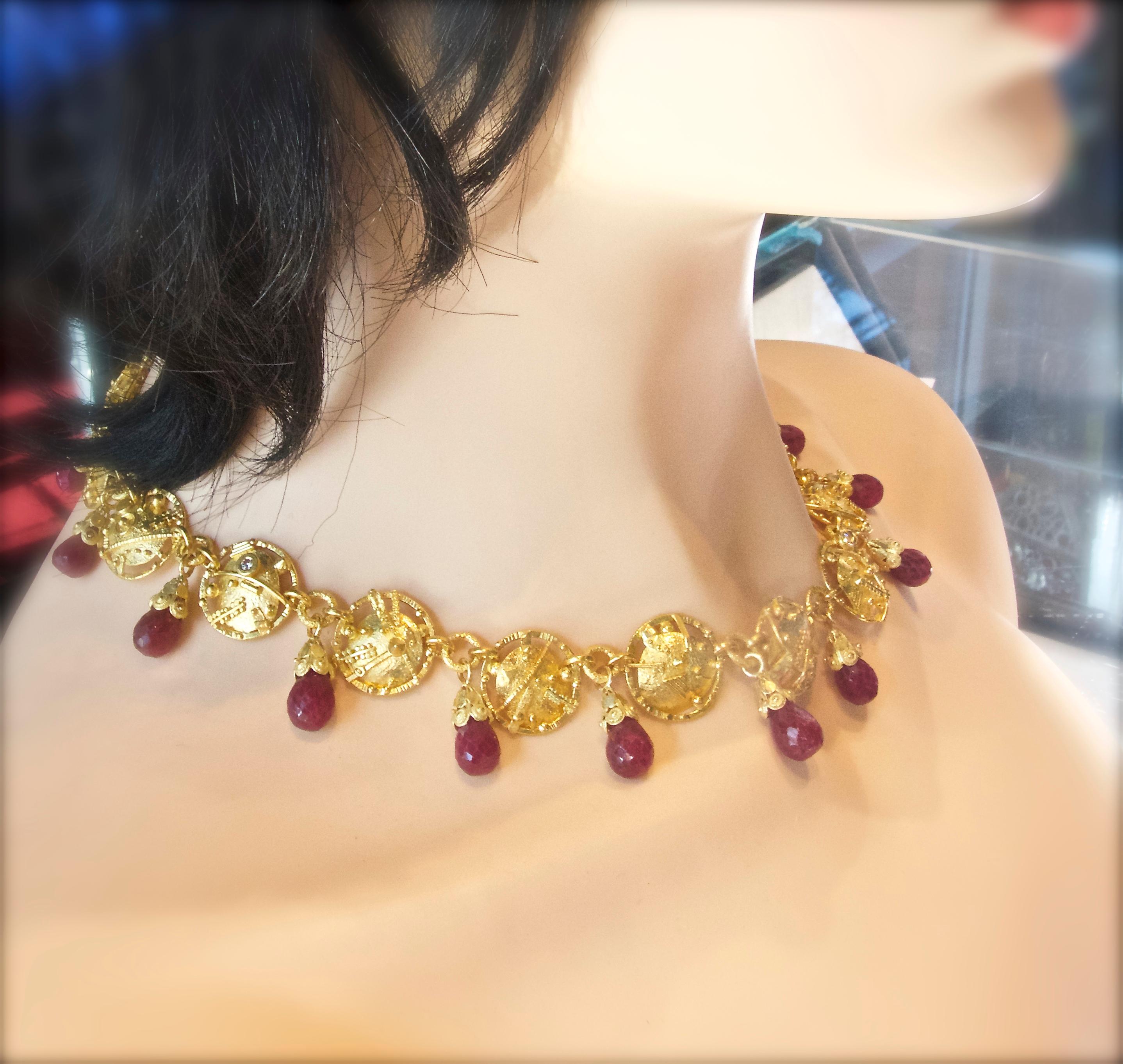 Modernistic Gold Necklace with Rubies and Diamonds 1