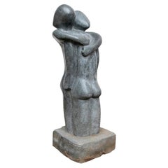 Modernistic Granite Sculpture of an Embracing Couple