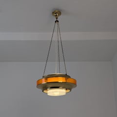 Modernistic Kai Ruokonen Ceiling Pendant in Brass, White & Orange, Finland 1970s