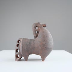 Modernistic Mythical Horse Figurine by Viljo Mäkinen in Red Clay, Finland 1960s