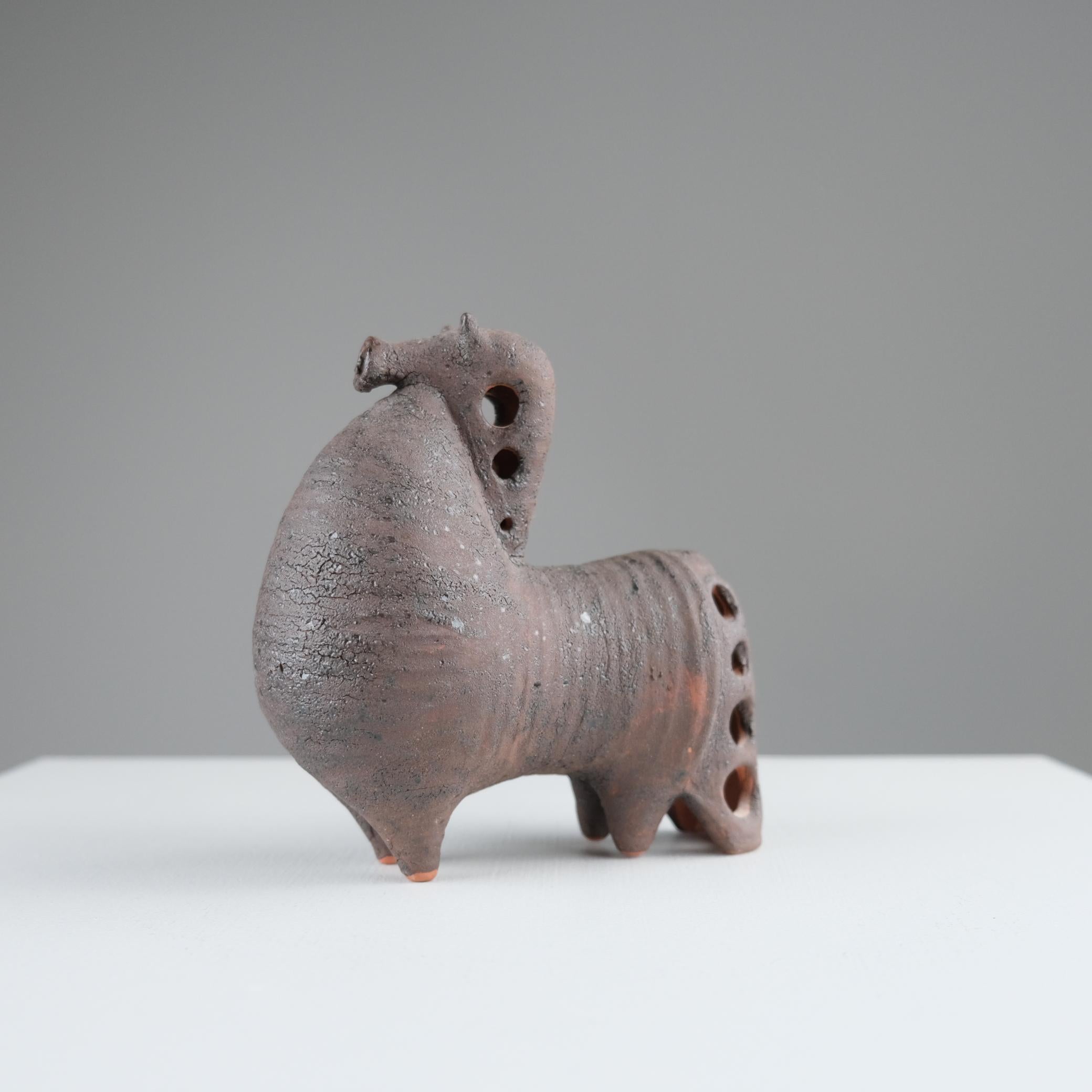 Finnish Modernistic Mythical Horse Figurine by Viljo Mäkinen in Red Clay, Finland 1960s For Sale