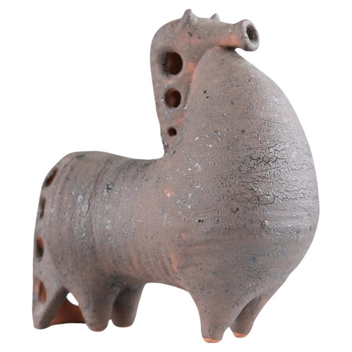 Modernistic Mythical Horse Figurine by Viljo Mäkinen in Red Clay, Finland 1960s For Sale