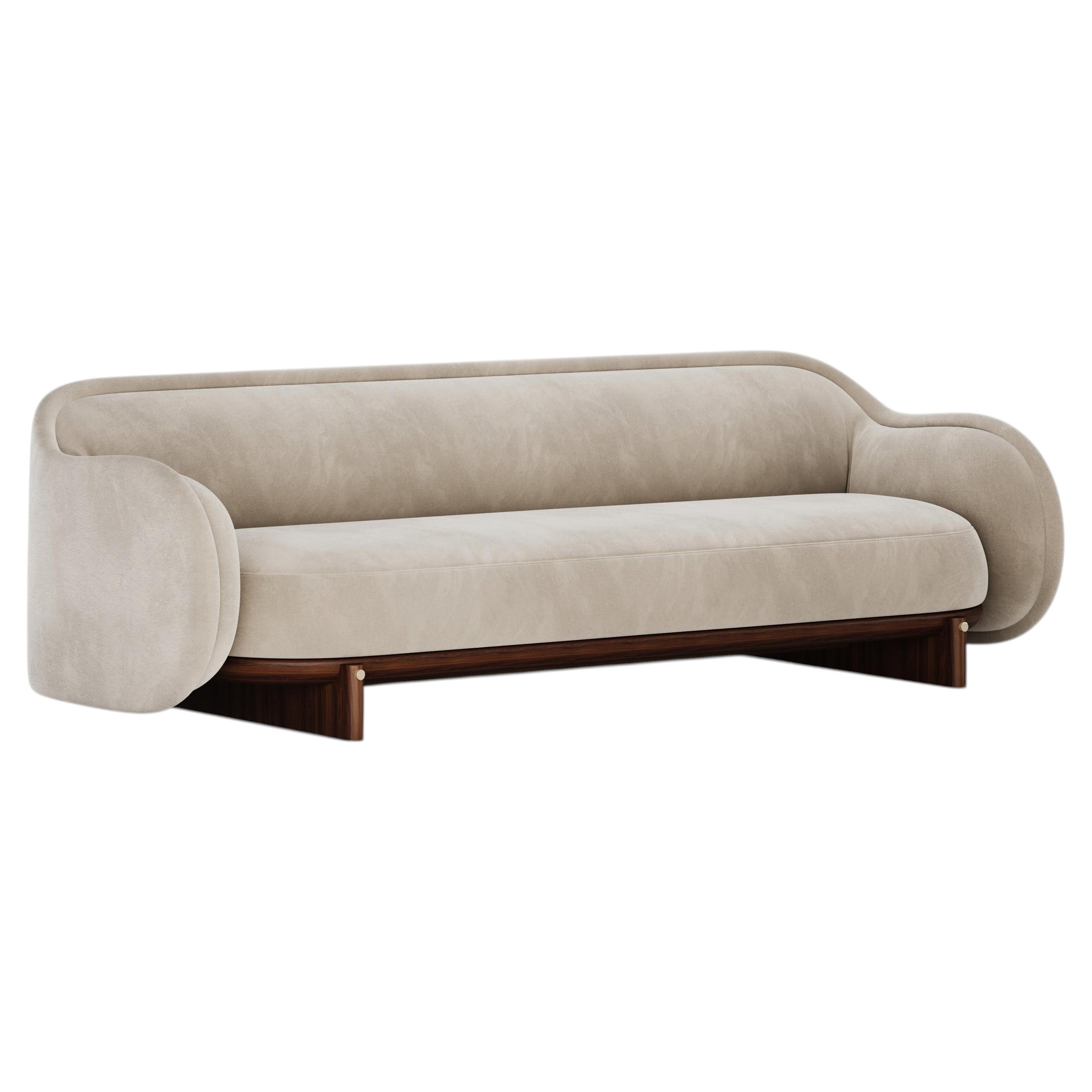 Modernistic Rivaro Sofa with Beige Upholstery And Dark Wood