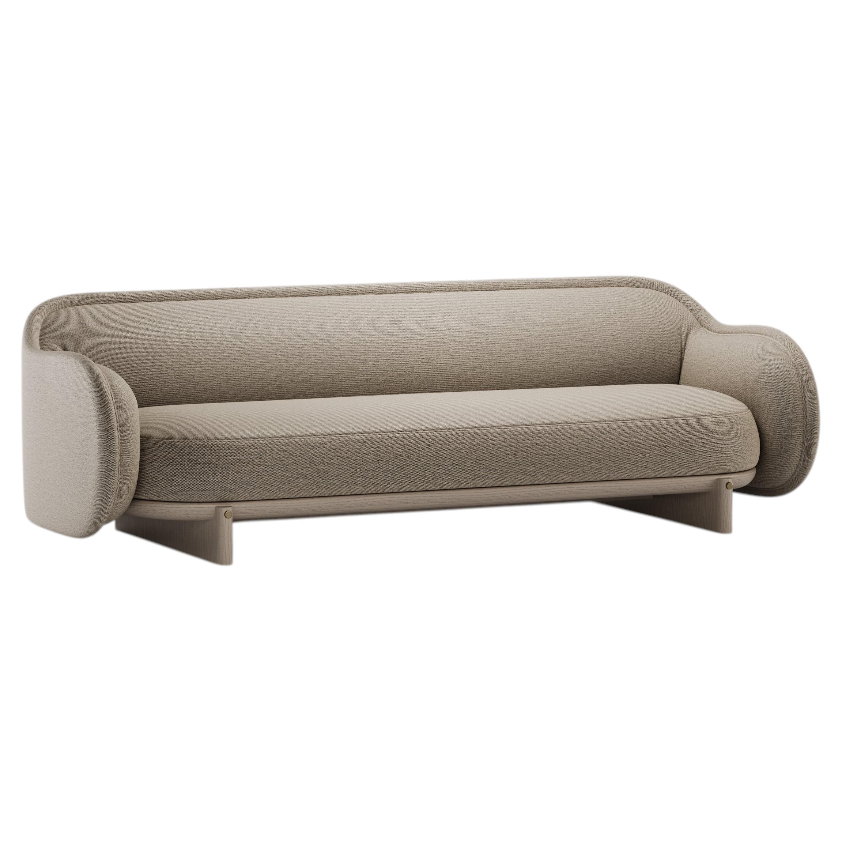 Modernistic Rivaro Sofa with Beige Upholstery and Light Wood