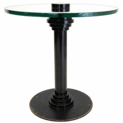 Modernistic Round Table in Lacquered Metal and Glass, circa 1930