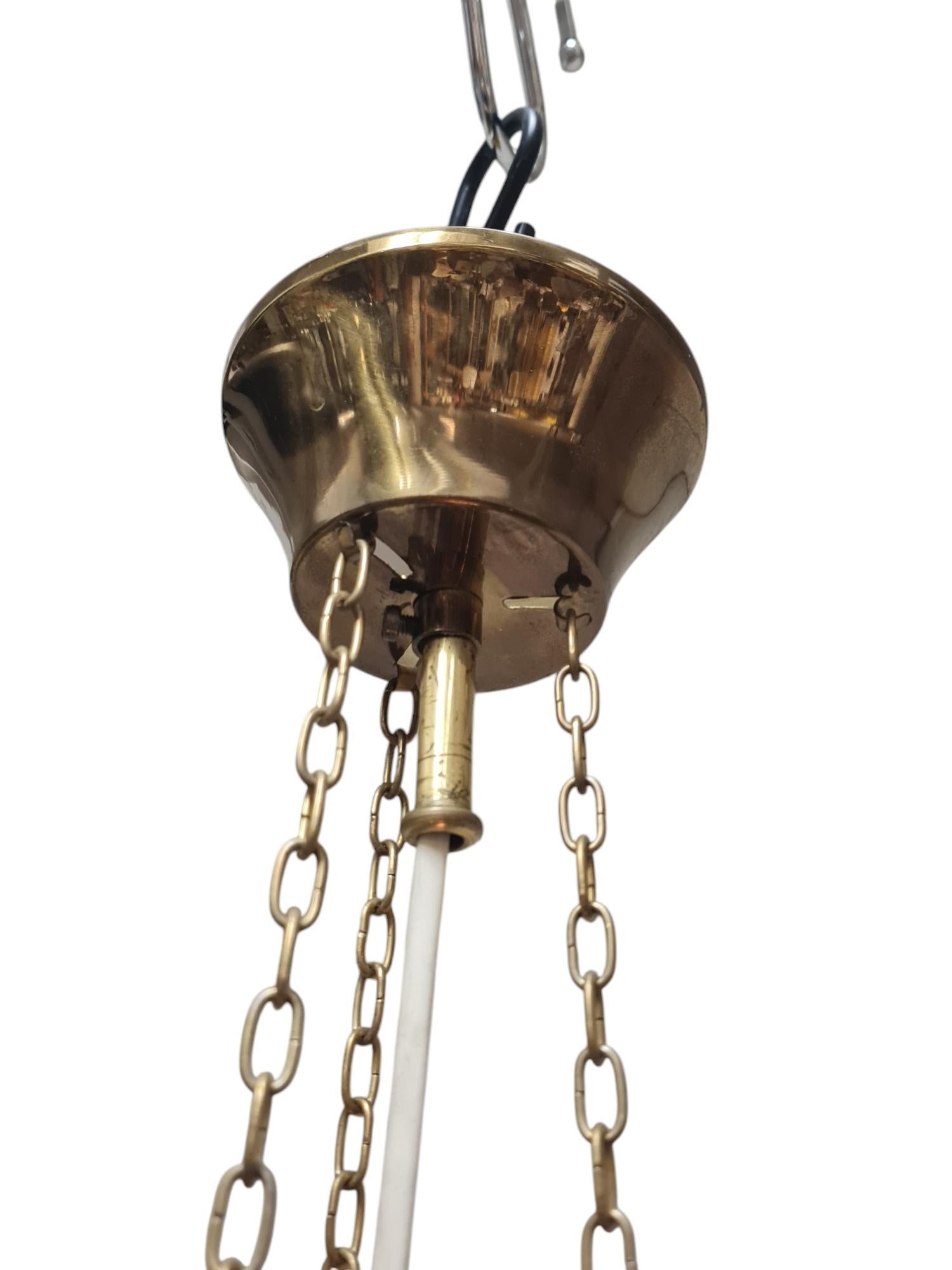 Modernistic Slatted Kai Ruokonen Ceiling Pendant in Brass and Beige, Lynx 1970s 5