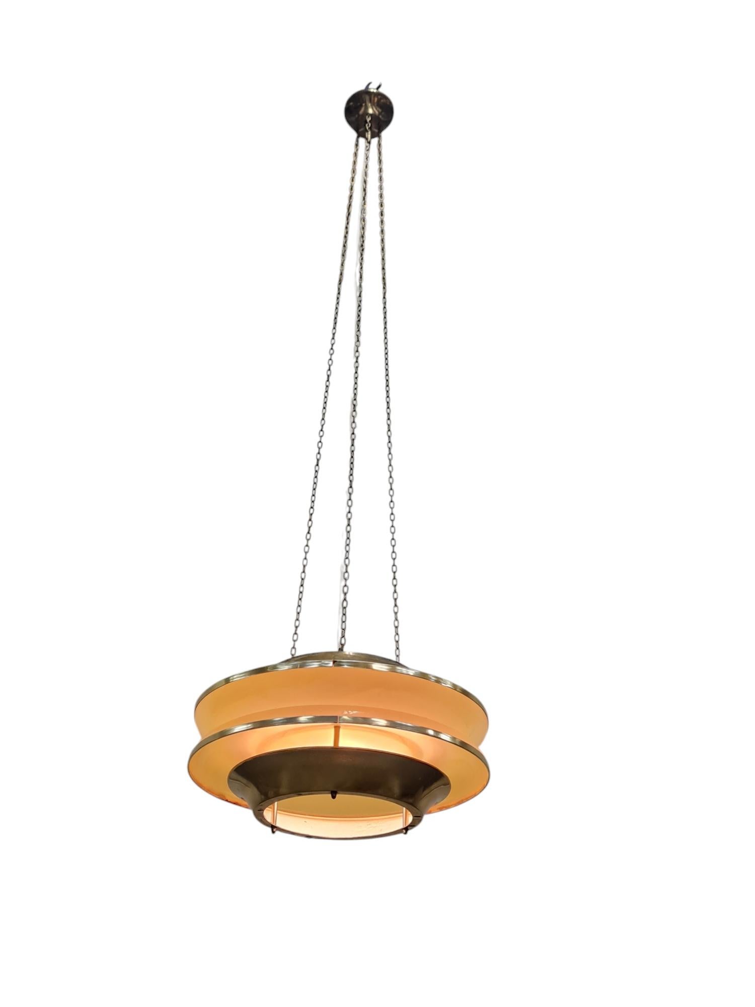 Modernistic Slatted Kai Ruokonen Ceiling Pendant in Brass and Beige, Lynx 1970s 9