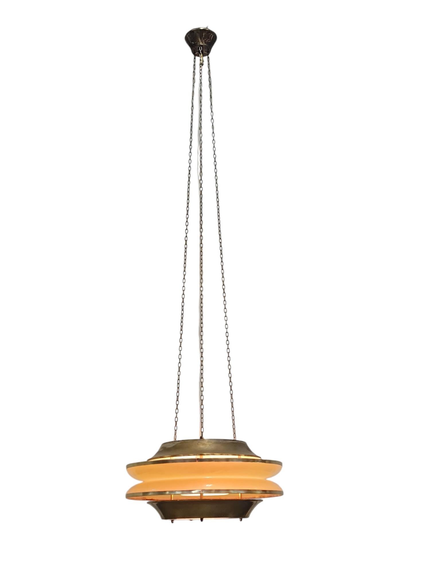 Modernistic Slatted Kai Ruokonen Ceiling Pendant in Brass and Beige, Lynx 1970s 10