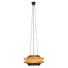 Modernistic Slatted Kai Ruokonen Ceiling Pendant in Brass and Beige, Lynx 1970s