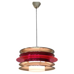 Modernistic Slatted Kai Ruokonen Ceiling Pendant in Silver and Red, Lynx 1970s