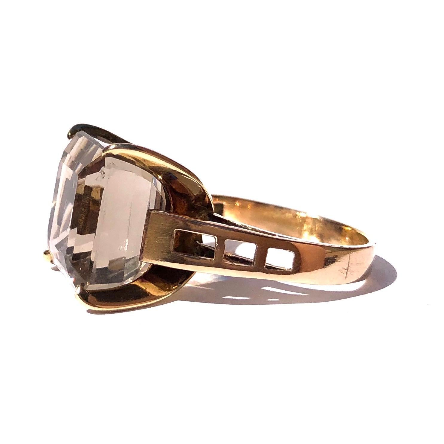 The stone in this cocktail ring sits fabulously high! The gallery and shoulders of the ring is made up of strong lines and shapes as you can see in the images. The stone is pale in colour and reflects the light beautifully. 

Ring Size: O or 7