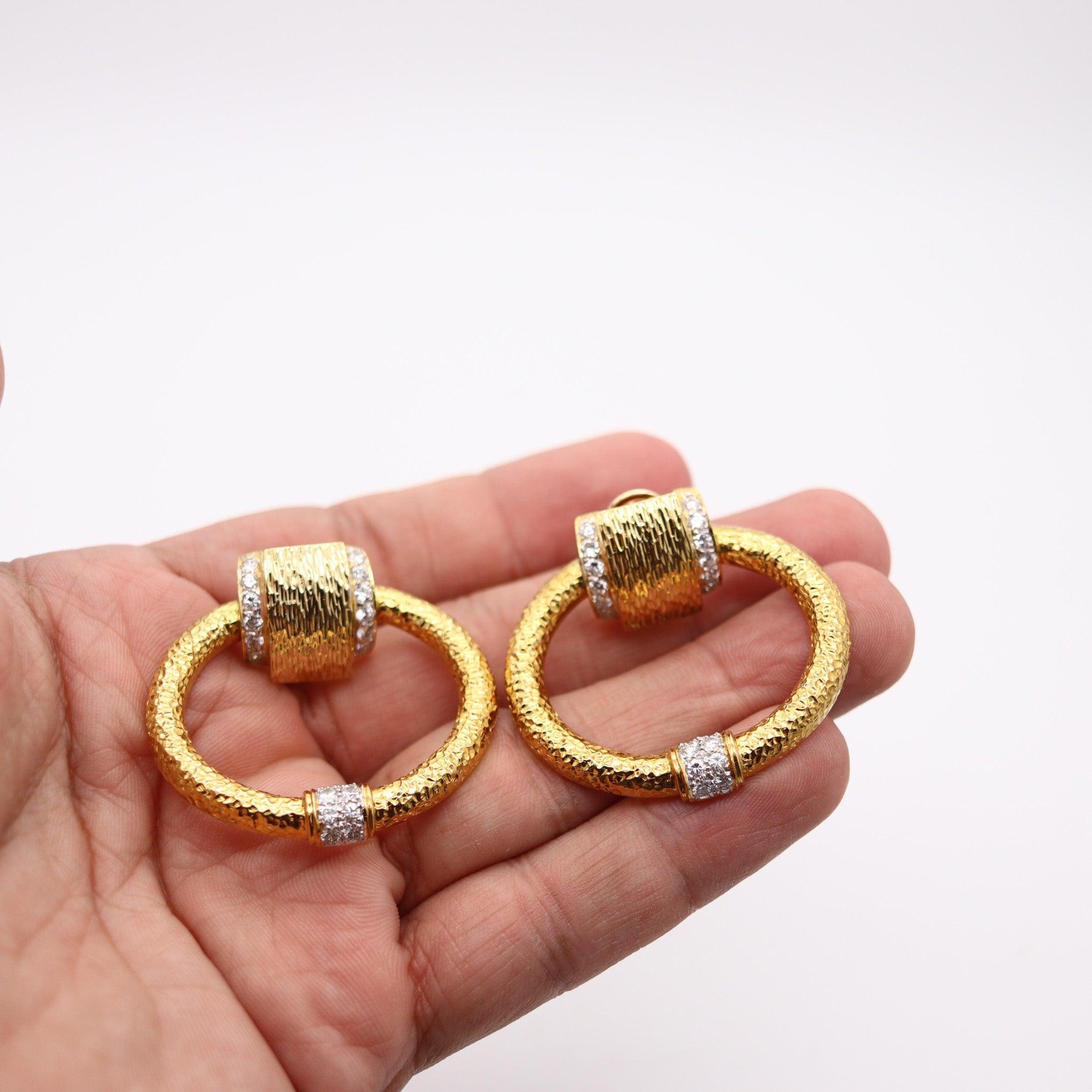MODERNISTS 1970 Door Knockers Earrings In 18Kt Gold With 2.84 Ctw Diamonds For Sale 1