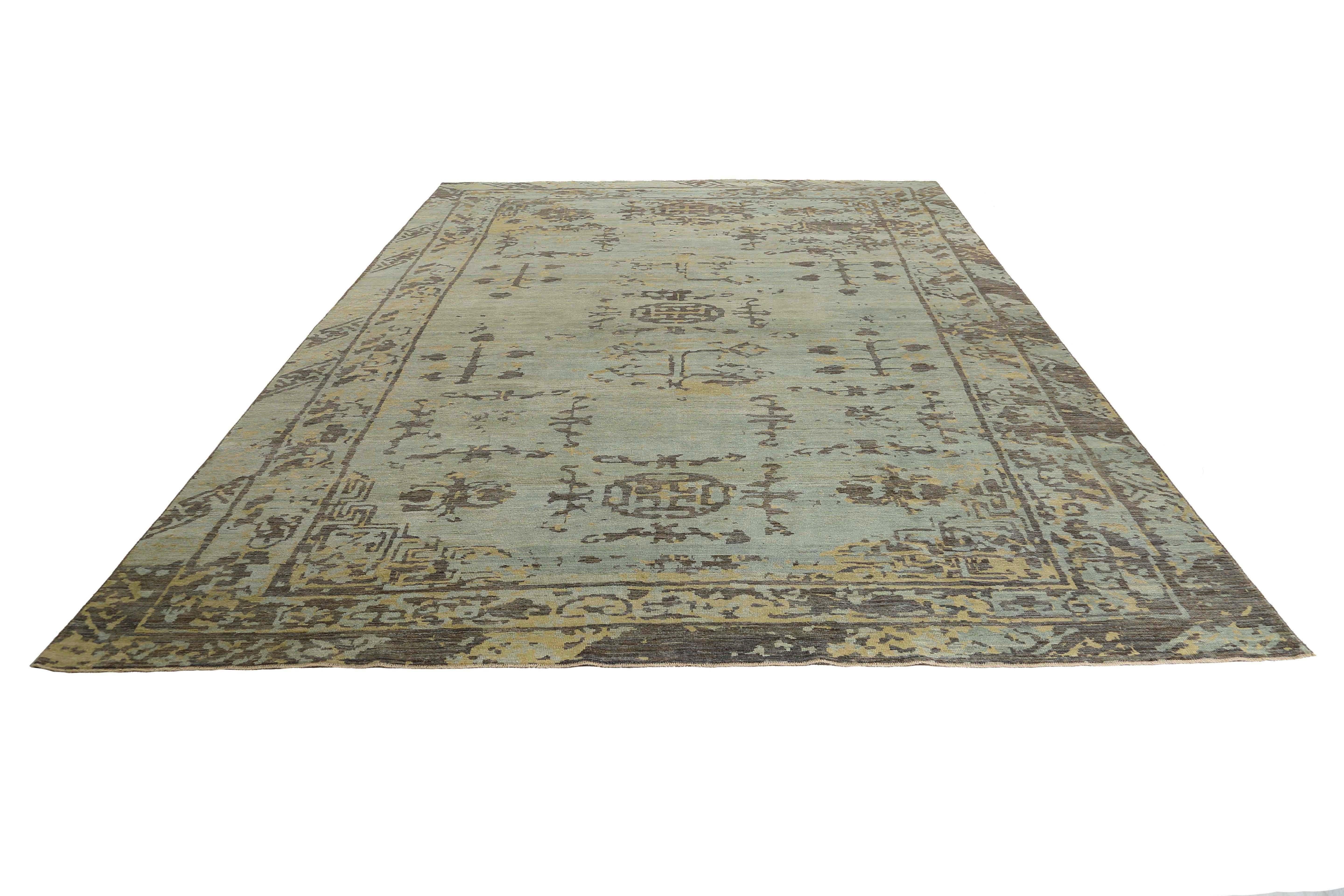 Alfombra Afganistán Sultanabad Circa 1990 - Lana Marrón Azul Claro - 95550 en Excelente estado para la venta en Dallas, TX