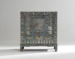 Modernized Korean Antique Blue Mother of Pearl Cabinet by Arijian