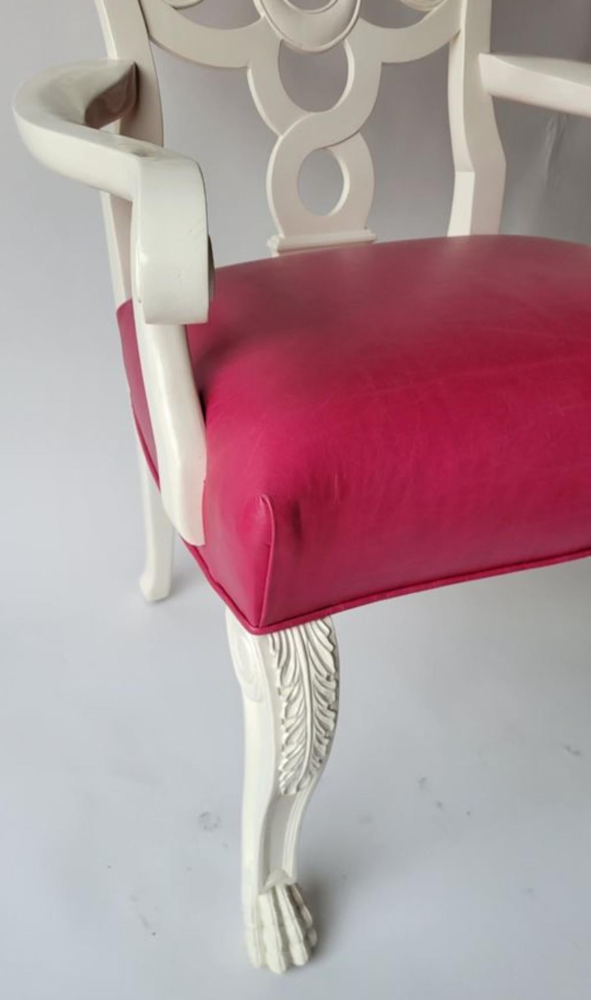 Charlotte Moss Hollywood Regency White Lacquer & Pink Leather Arm Chair In Good Condition For Sale In LOS ANGELES, CA