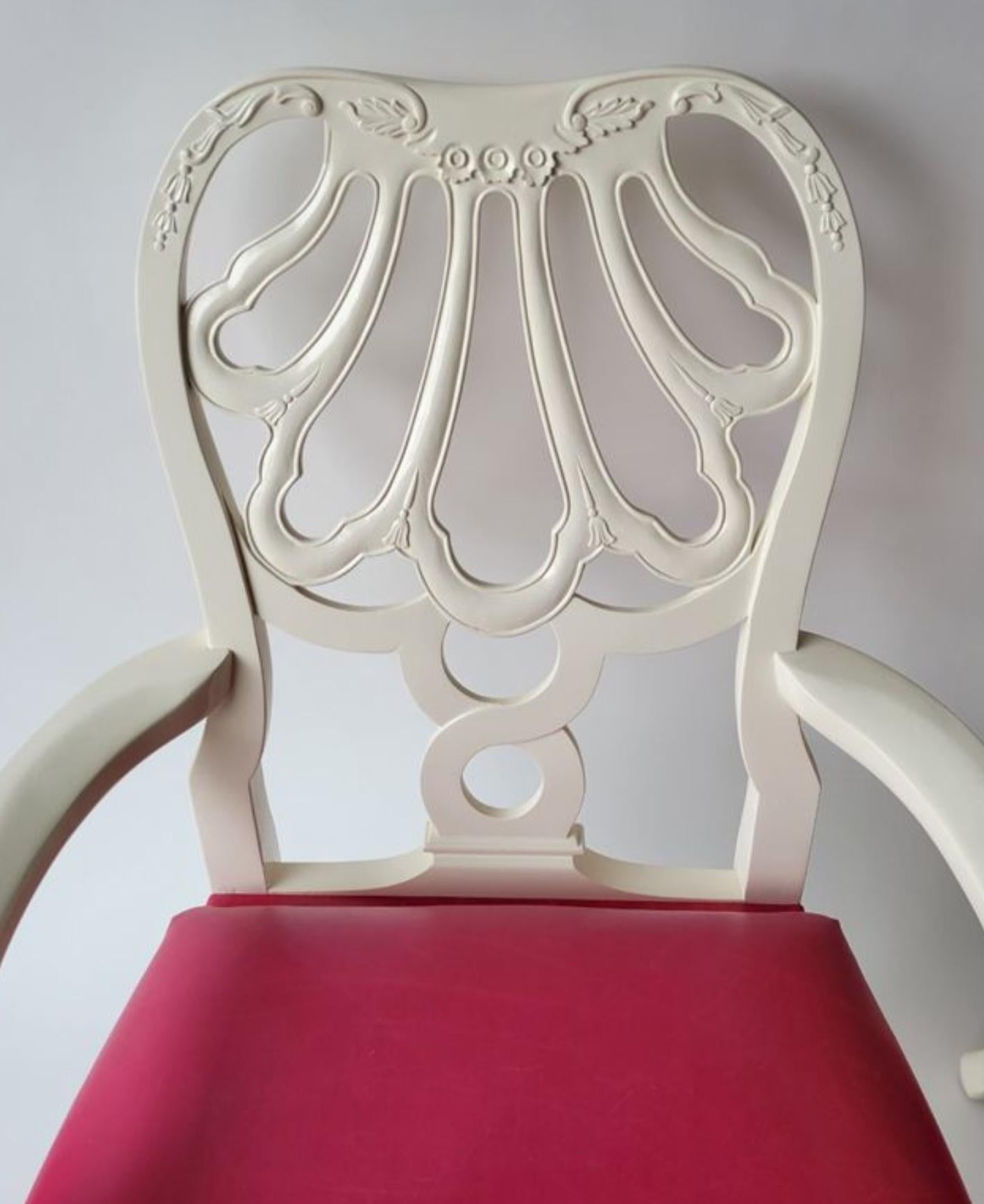 Mid-20th Century Charlotte Moss Hollywood Regency White Lacquer & Pink Leather Arm Chair For Sale