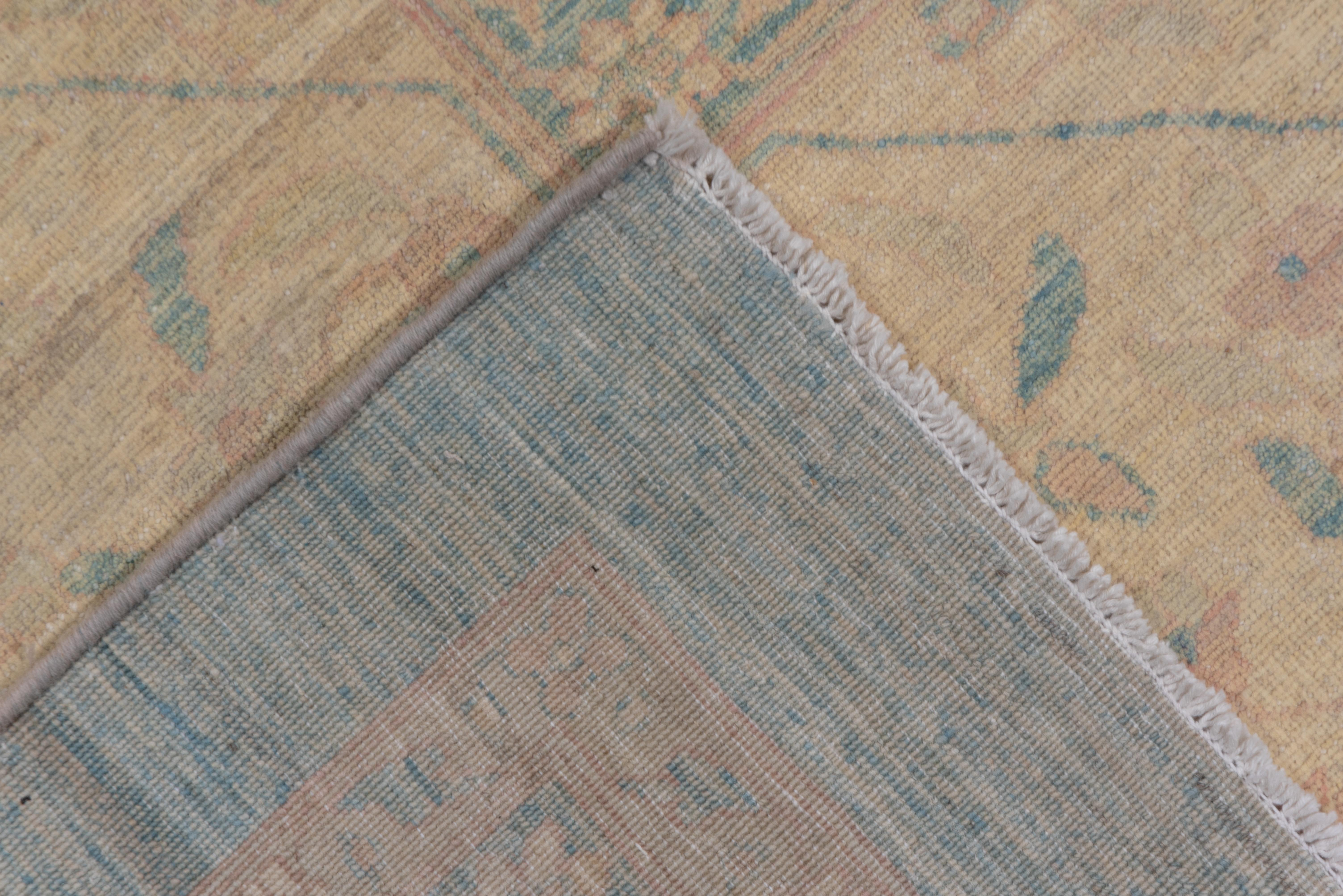 Hand-Knotted Modernized Turkish Sivas Carpet, Afghan Woven, Blue Field