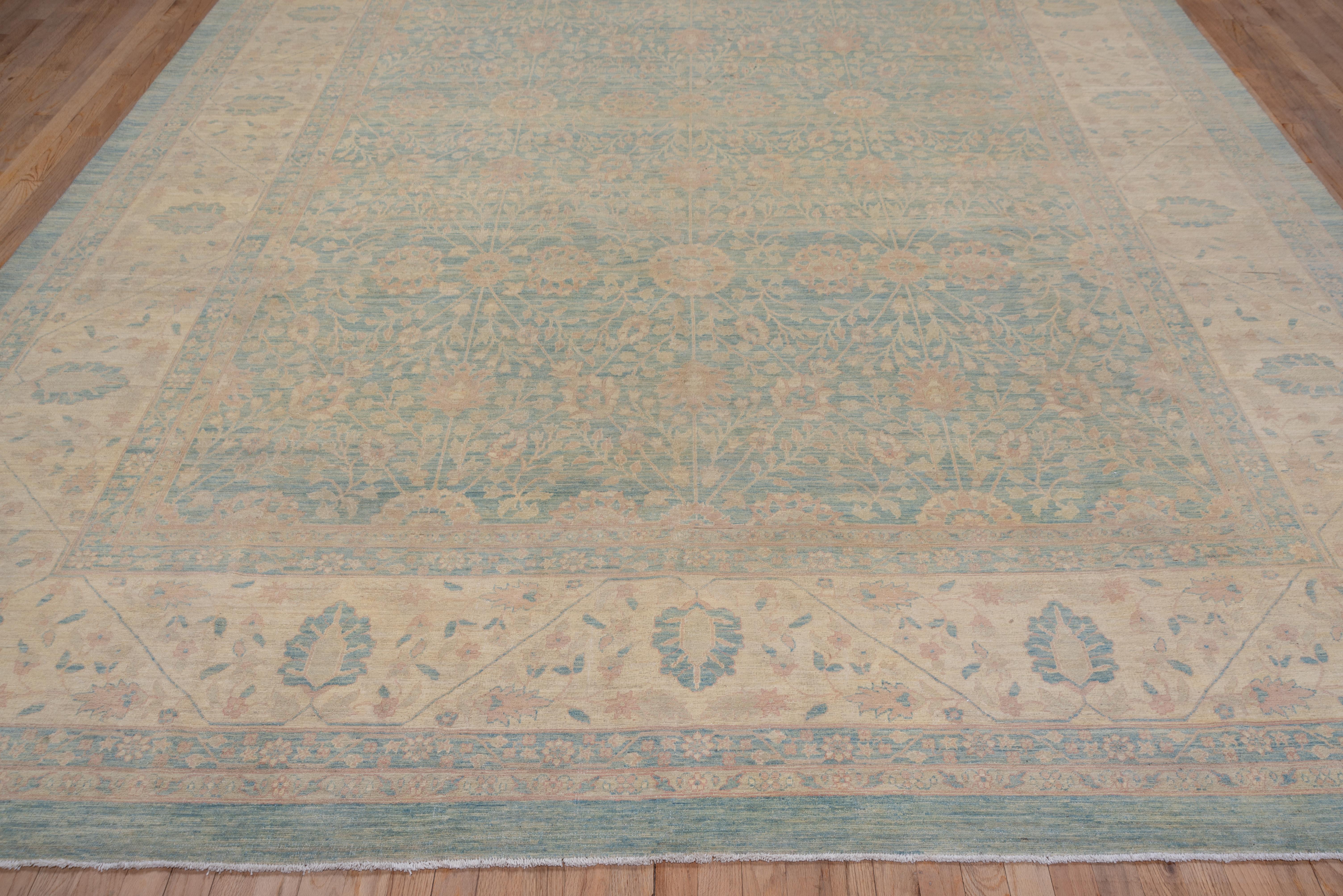 Contemporary Modernized Turkish Sivas Carpet, Afghan Woven, Blue Field