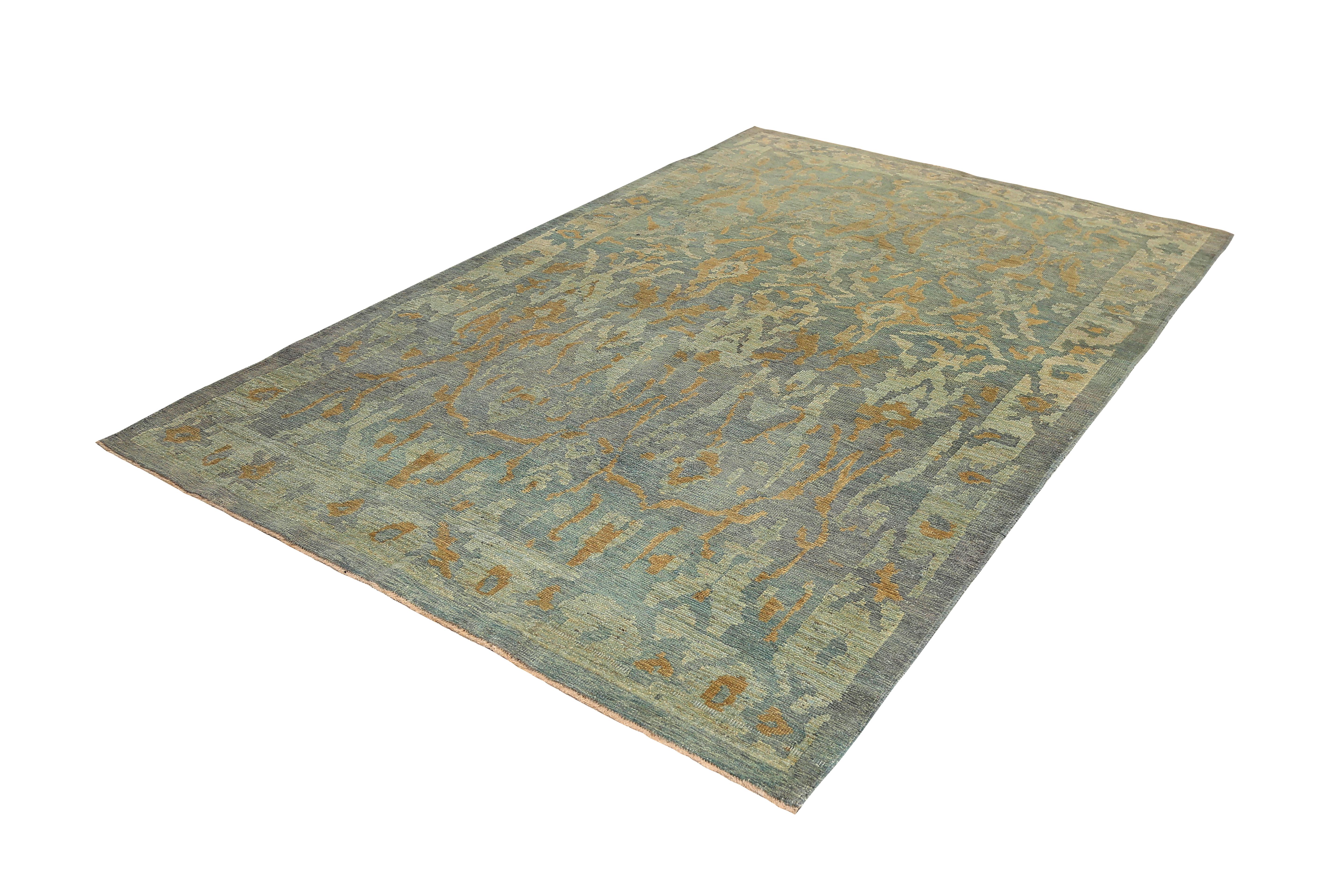 Hand-Woven Modernized Turkish Sultanabad Handmade Rug For Sale