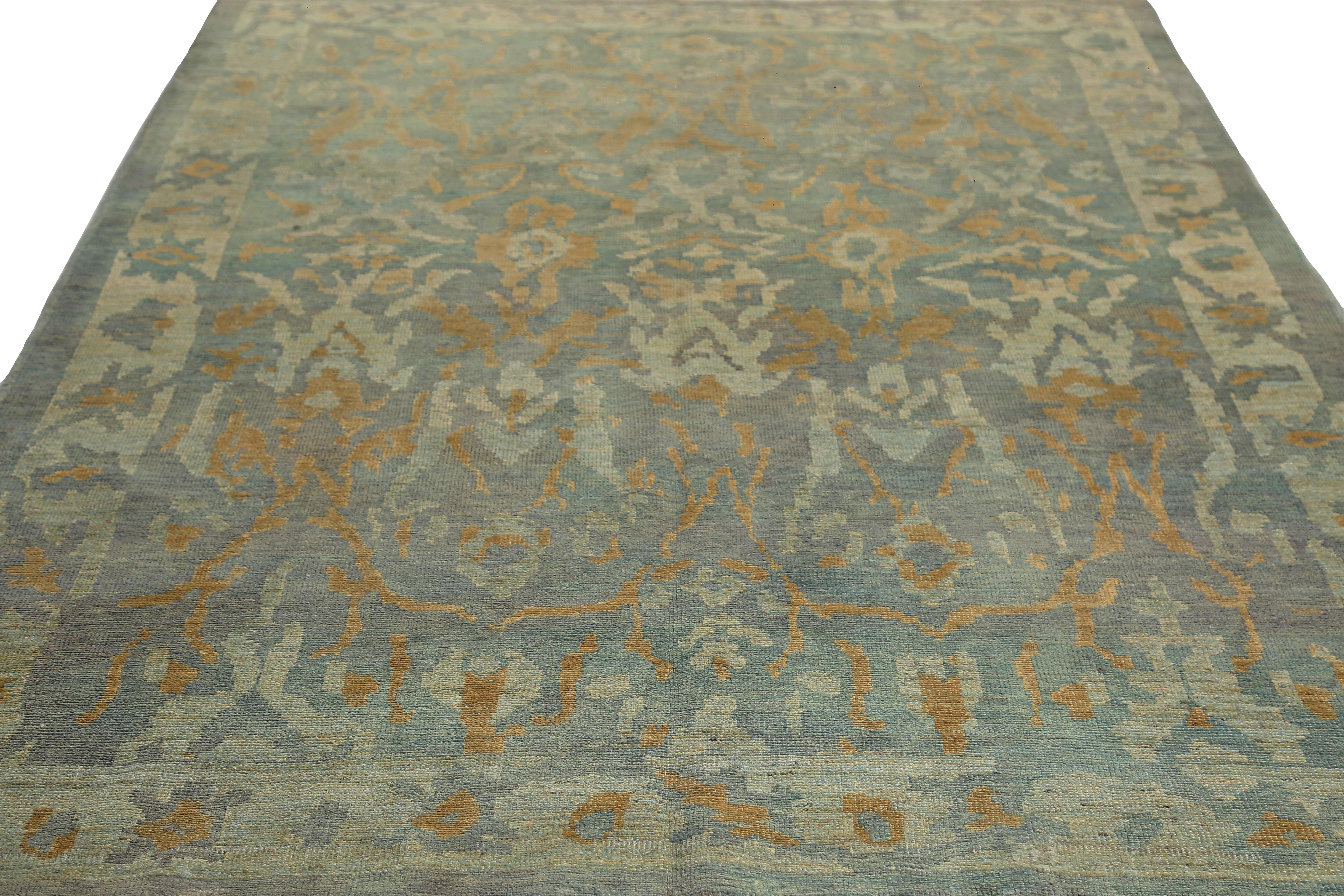 Modernized Turkish Sultanabad Handmade Rug For Sale 1