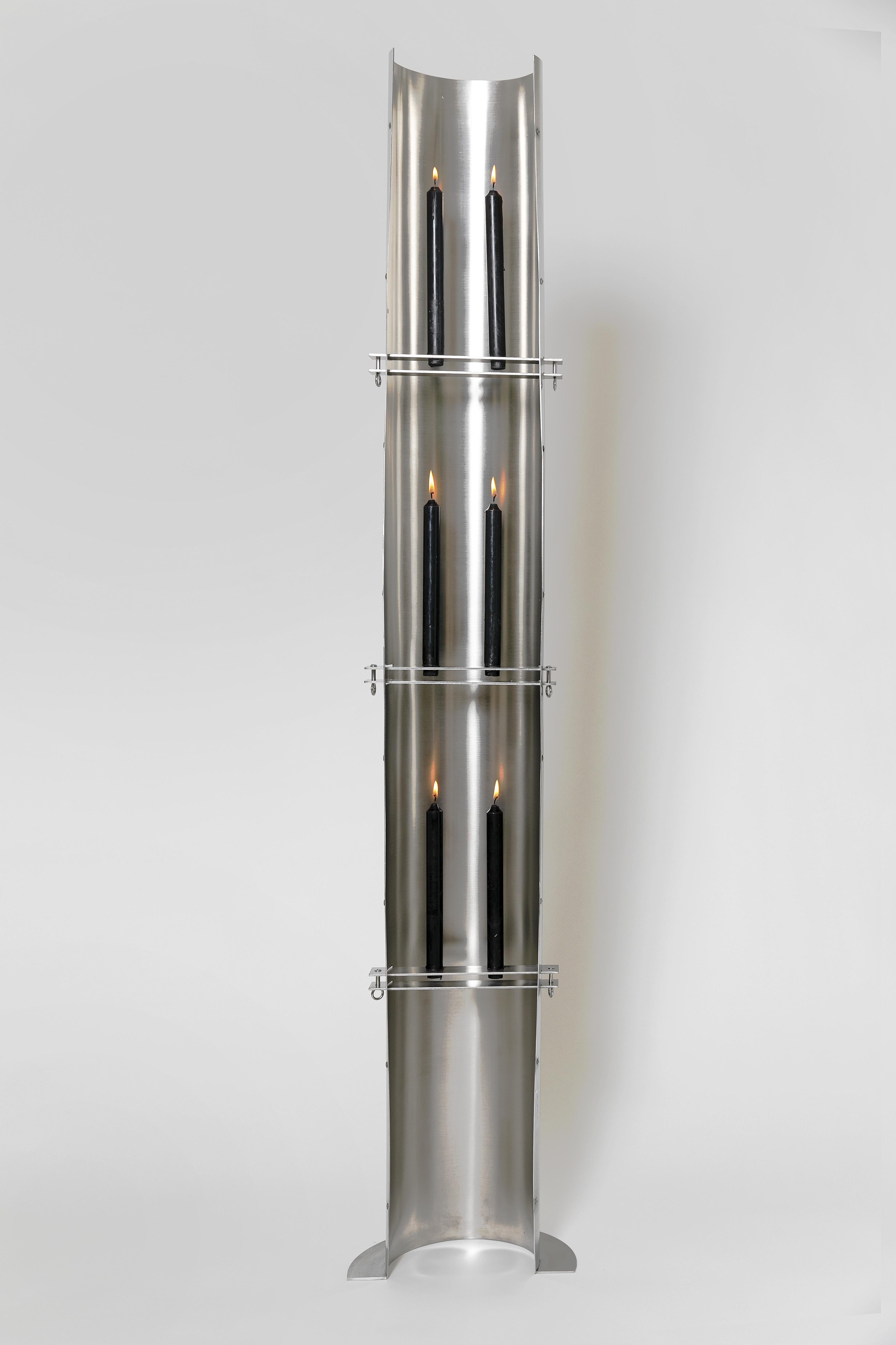 Contemporary Modern Stainless Steel Floor Candle Candlestick mars collection For Sale