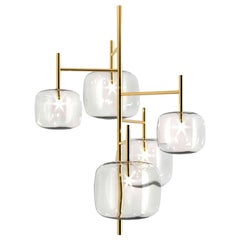 Lampe à suspension en verre Moderno avec 5 lampes par Massimo Castagna, fabriquée en Italie