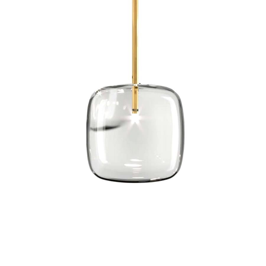 Italian Moderno, Glass Pendant Lamp with Polished Gold Finish, Made in Italy For Sale