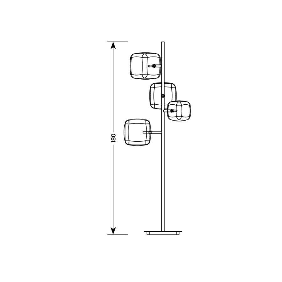 Italian Moderno, Glass Floor Lamp with 4-Lights with Black Nickel Finish, Made in Italy For Sale