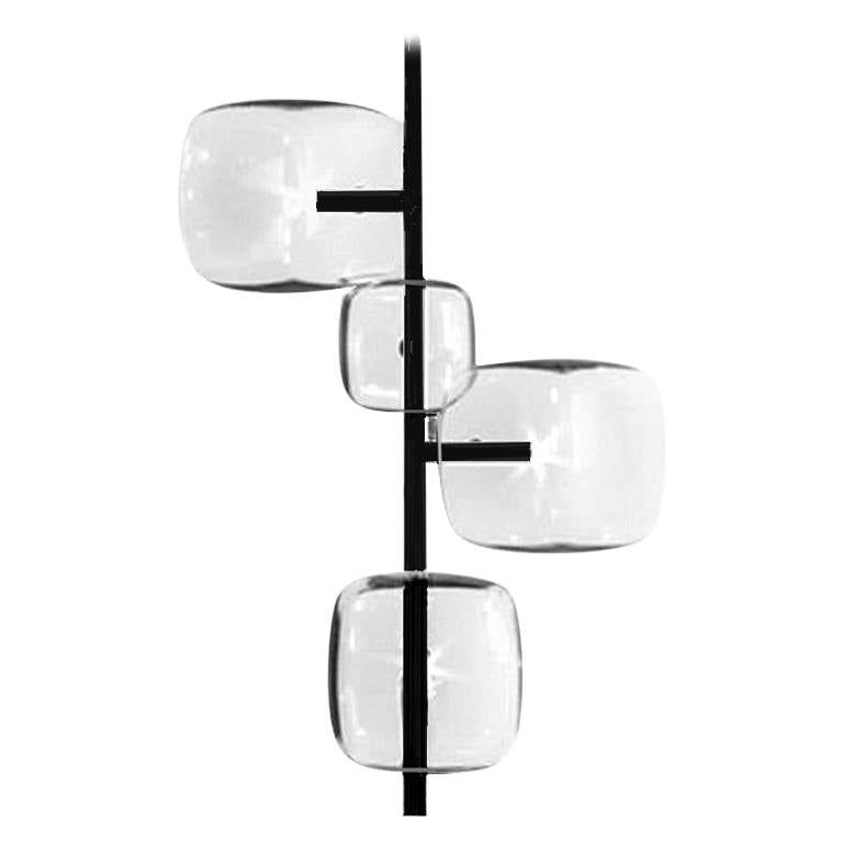 Lampe à suspension en verre Moderno avec 4 lampes avec finition en nickel noir, fabriquée en Italie
