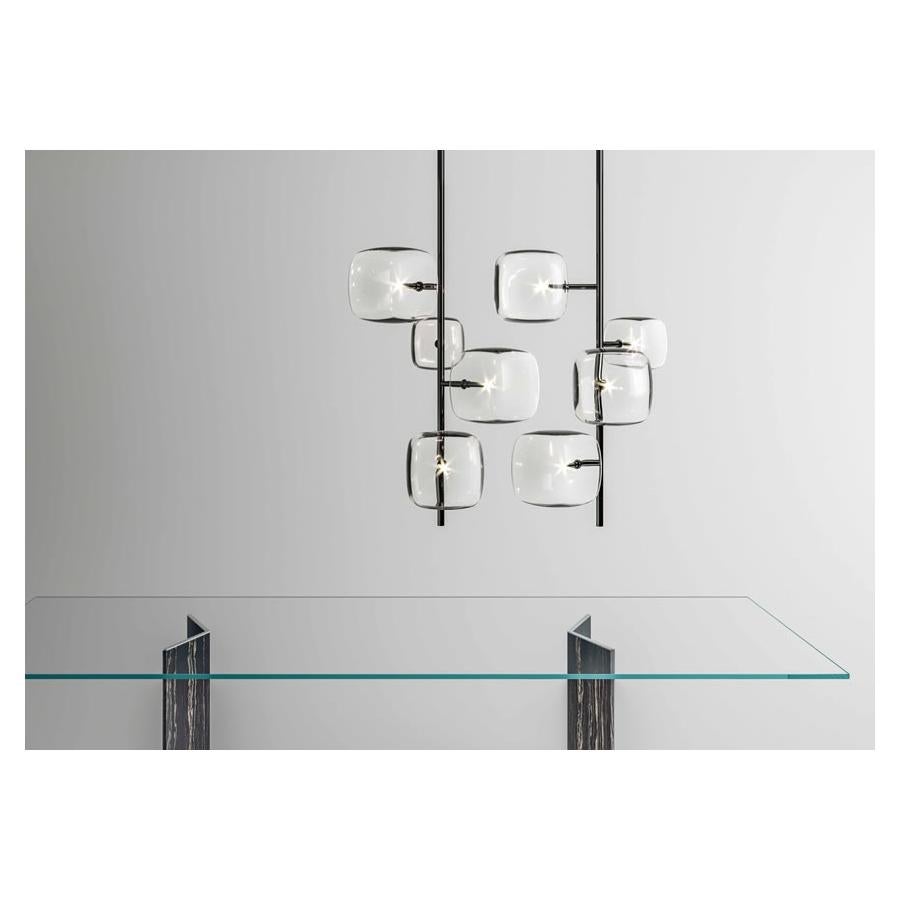 Italian Moderno, Glass Pendant Lamp with 4-Lights with Nickel Finish, Made in Italy For Sale
