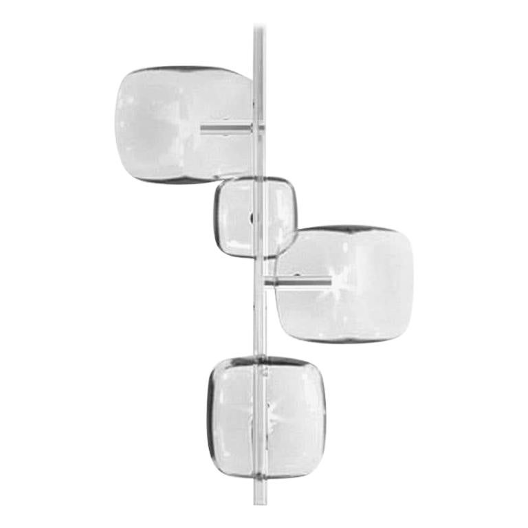 Moderno, Glass Pendant Lamp with 4-Lights with Nickel Finish, Made in Italy For Sale
