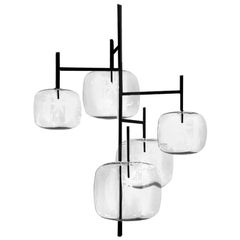 Moderno, Glass Pendant Lamp with 5-Lights with Black Nickel Finish Made in Italy