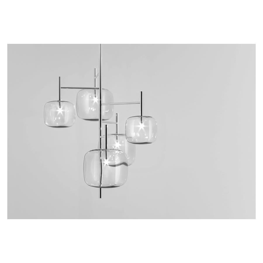 Moderne Lampe suspendue en verre Moderno à 5 lumières avec finition en nickel, fabriquée en Italie en vente