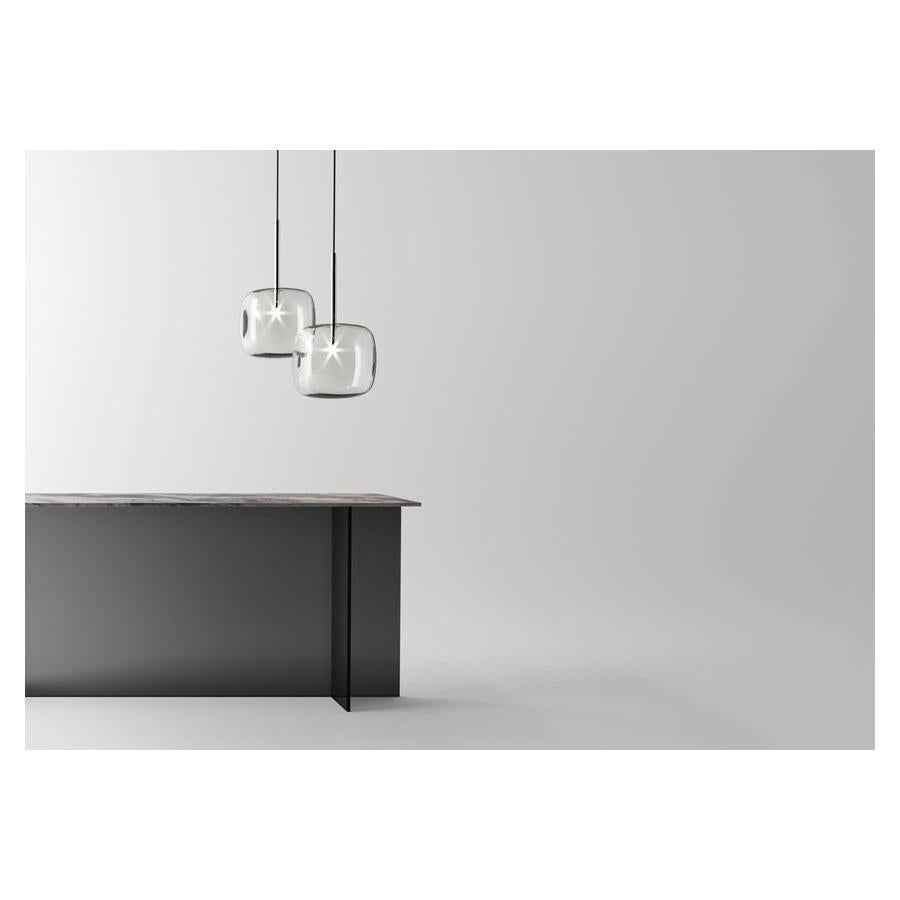 Italian Moderno, Glass Pendant Lamp with Nickel Finish, Made in Italy For Sale
