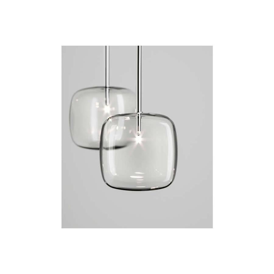 italien Lampe à suspension en verre Moderno, finition nickelée, fabriquée en Italie en vente