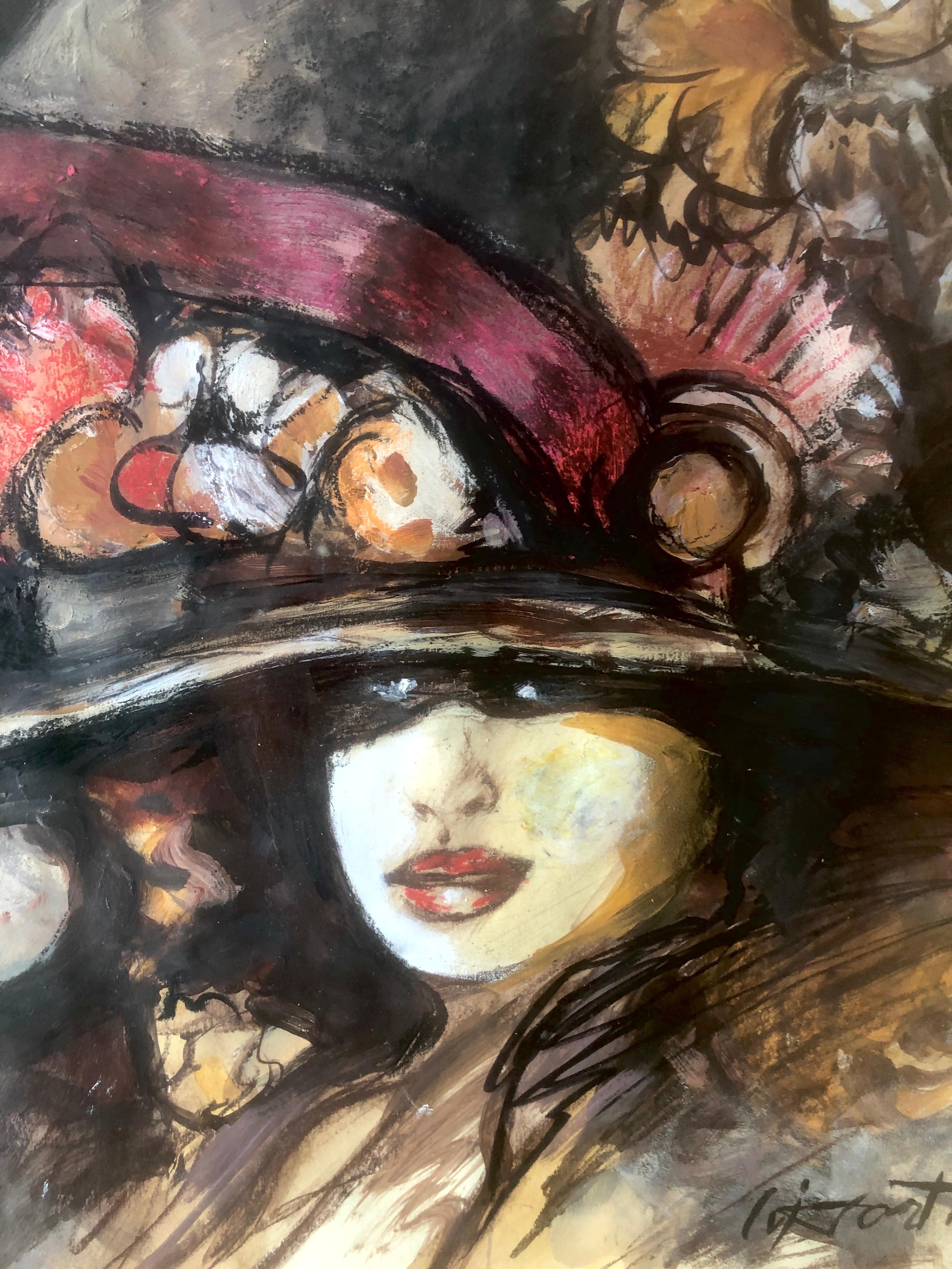 expressionistisches Porträt einer Frau, Mischtechnik-Gemälde im Angebot 3