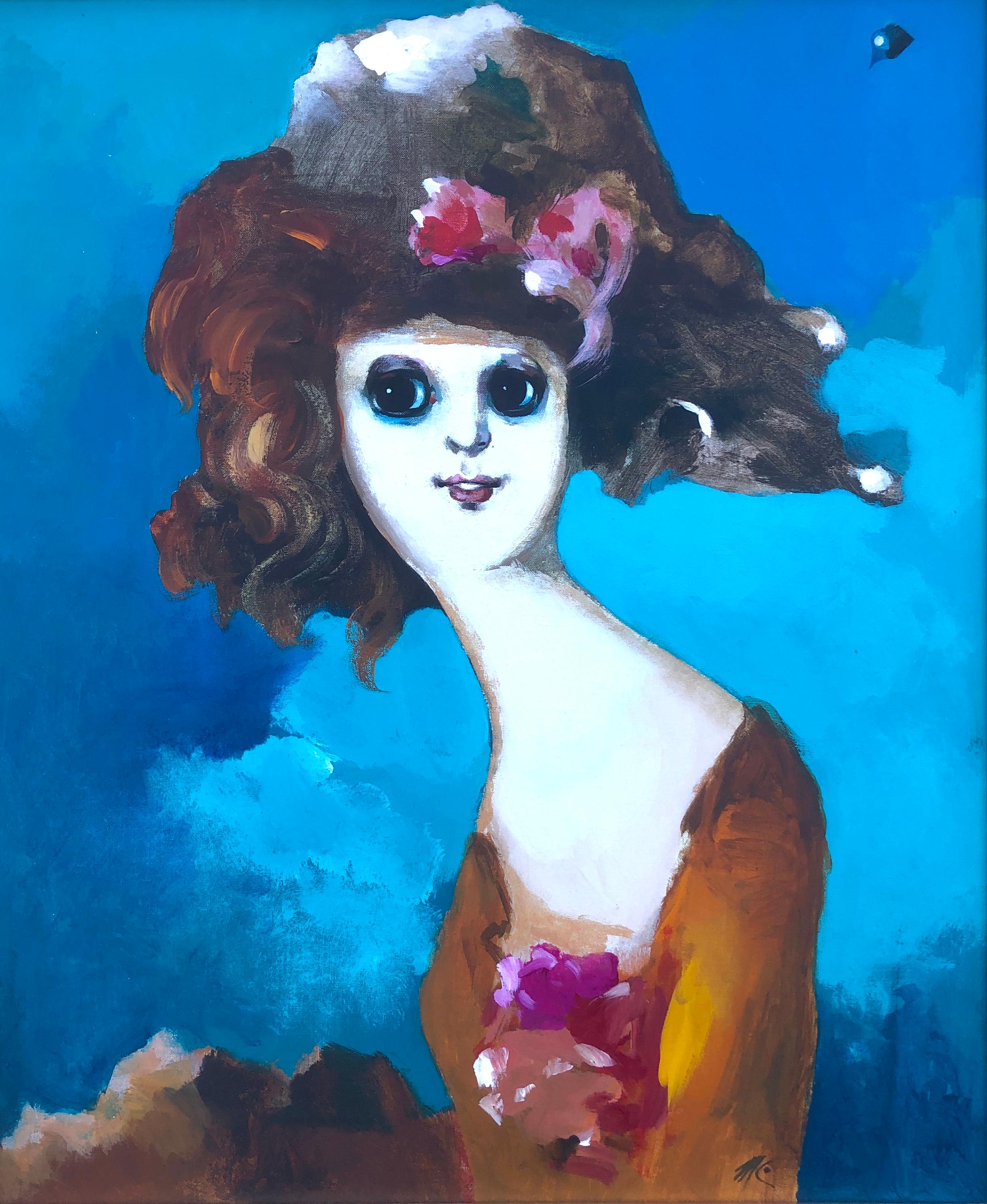 Modest Cuixart i Tàpies Portrait Painting - Mediterranea oil on canvas painting woman portrait