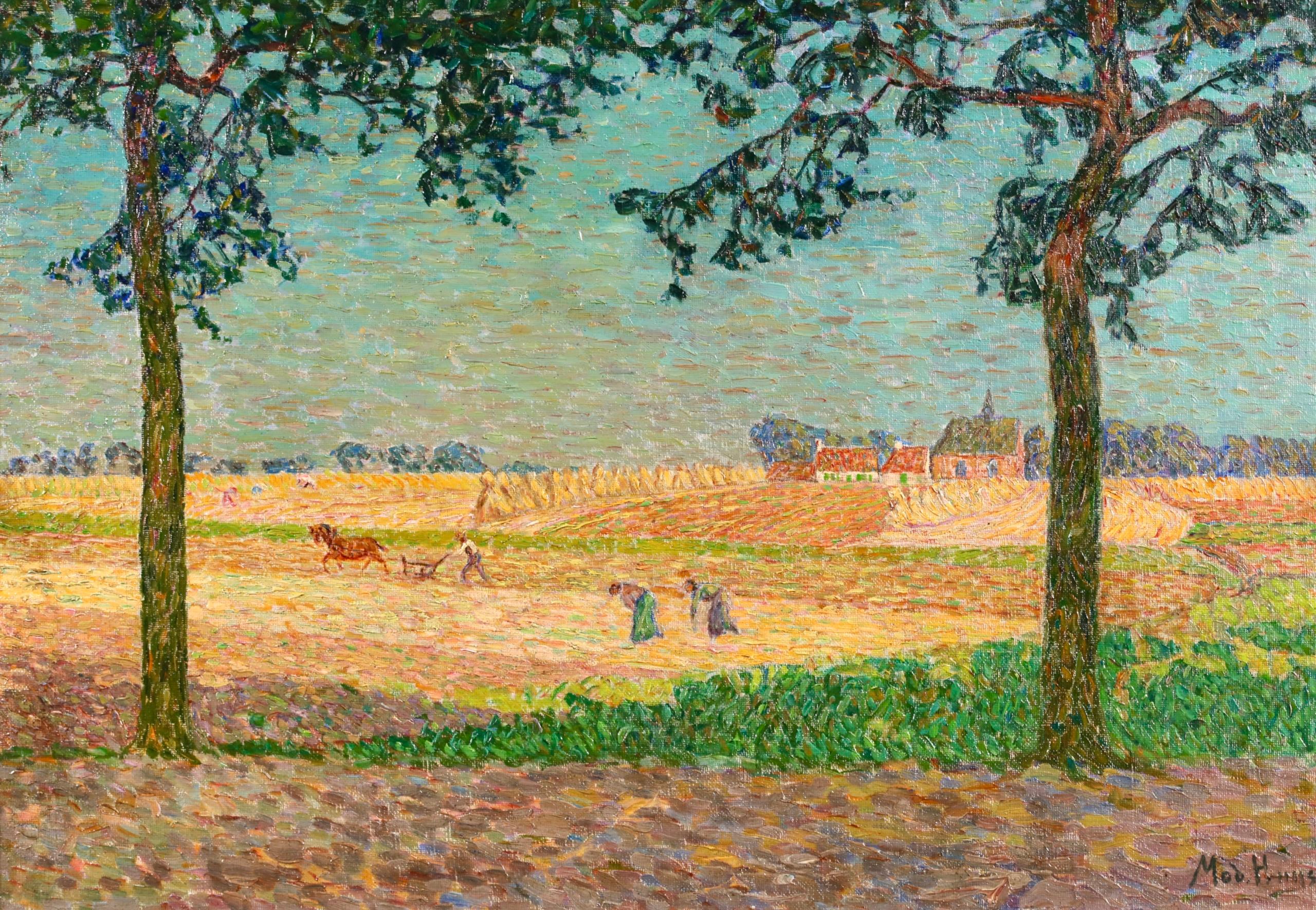 Le temps des récoltes - Figures post-impressionnistes dans un paysage à l'huile par Modest Huys en vente 9