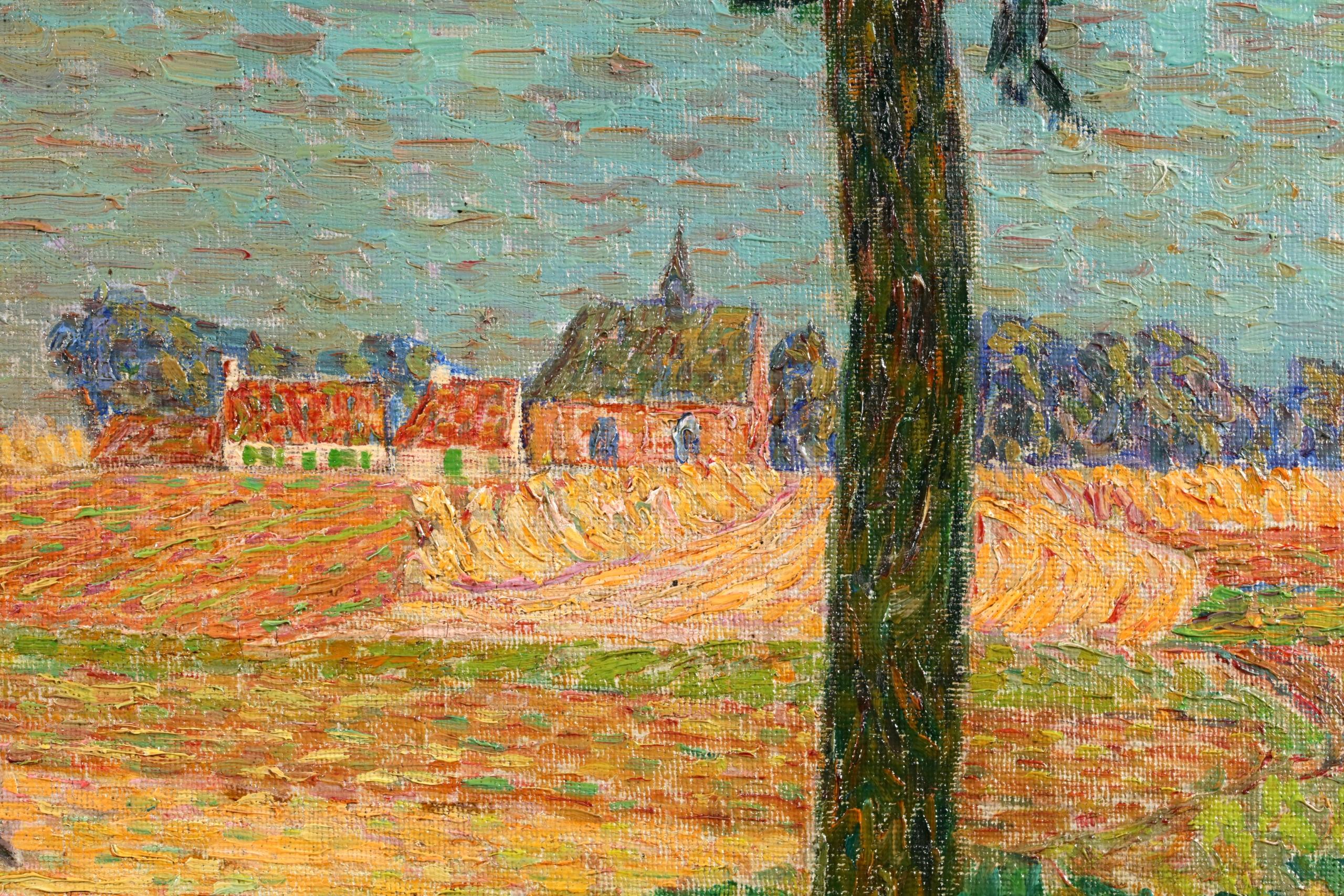 Le temps des récoltes - Figures post-impressionnistes dans un paysage à l'huile par Modest Huys en vente 1