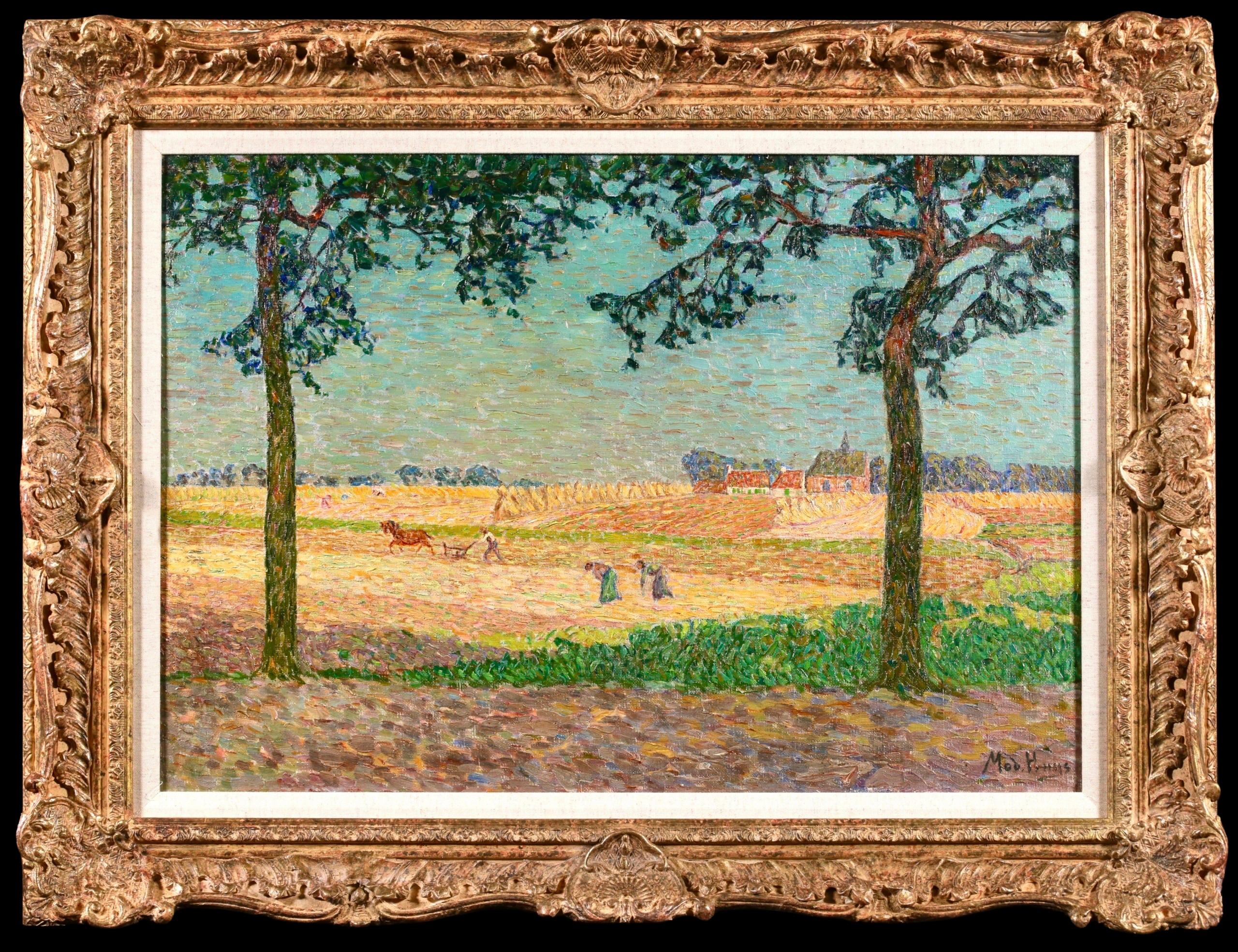Erntezeit - Postimpressionistische Figuren in Öl in Landschaft von Modest Huys