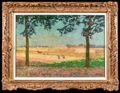 Harvest Time - Post Impressionist Figures in Landscape Oil by Modest Huys