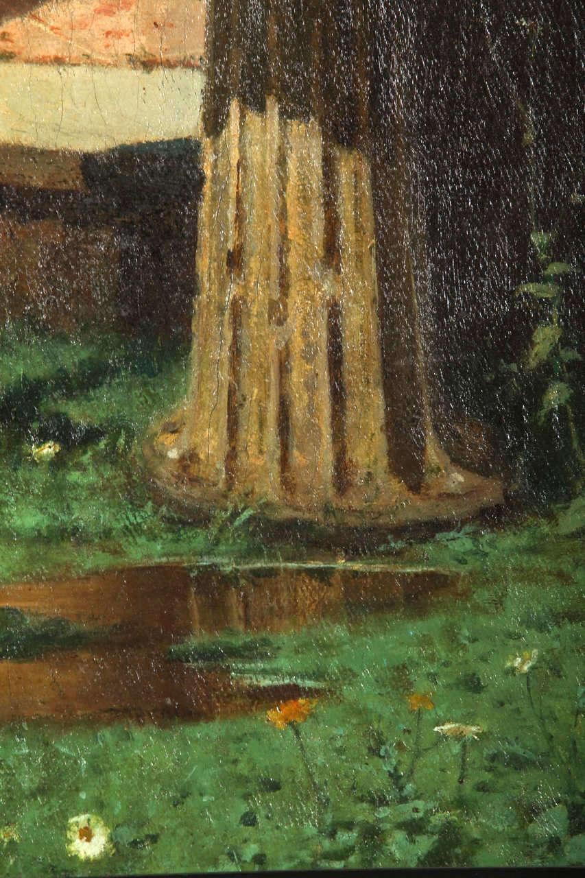 Los amantes en la fuente - Pintura figurativa italiana al óleo sobre lienzo del siglo XIX en venta 5