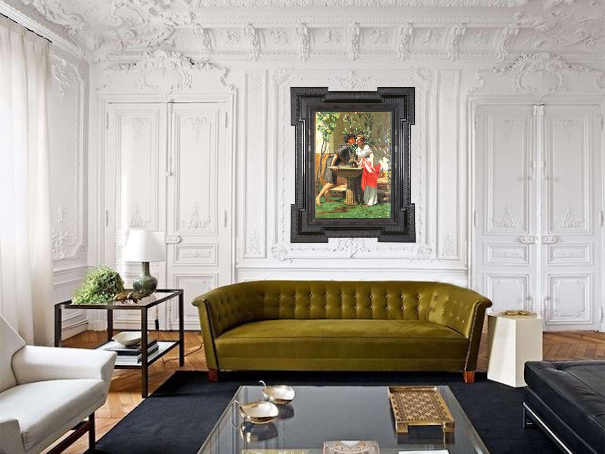 Les amoureux à la fontaine - Huile sur toile figurative italienne du XIXe siècle en vente 8