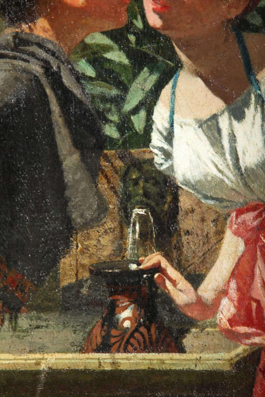 Los amantes en la fuente - Pintura figurativa italiana al óleo sobre lienzo del siglo XIX - Painting Romántico de Modesto Faustini