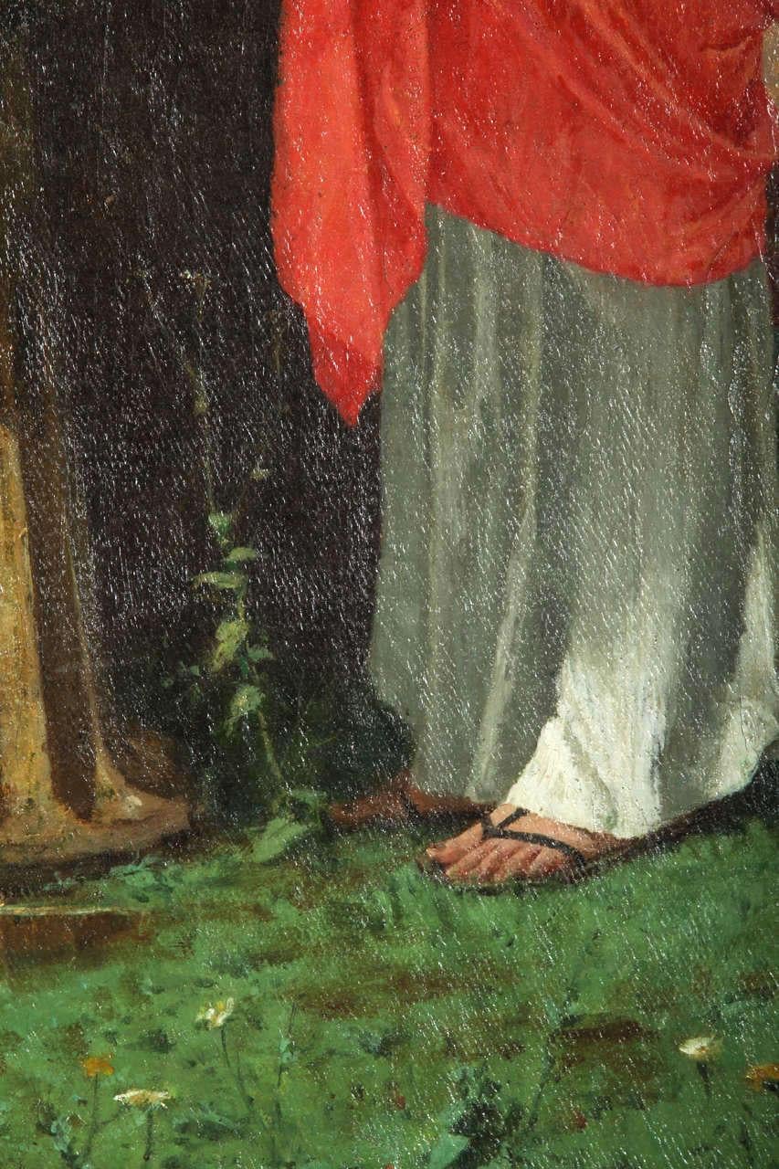 Lovers at the Fountain - Italian 19th Century Figurative Oil on Canvas Painting - Black Interior Painting by Modesto Faustini