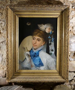 "Portrait of Elegant" Oil on Canvas Figurative Painting of the Nineteenth Century Italian