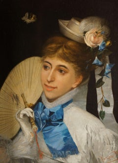 "Retrato de mujer elegante" Óleo sobre lienzo Pintura figurativa italiana del siglo XIX