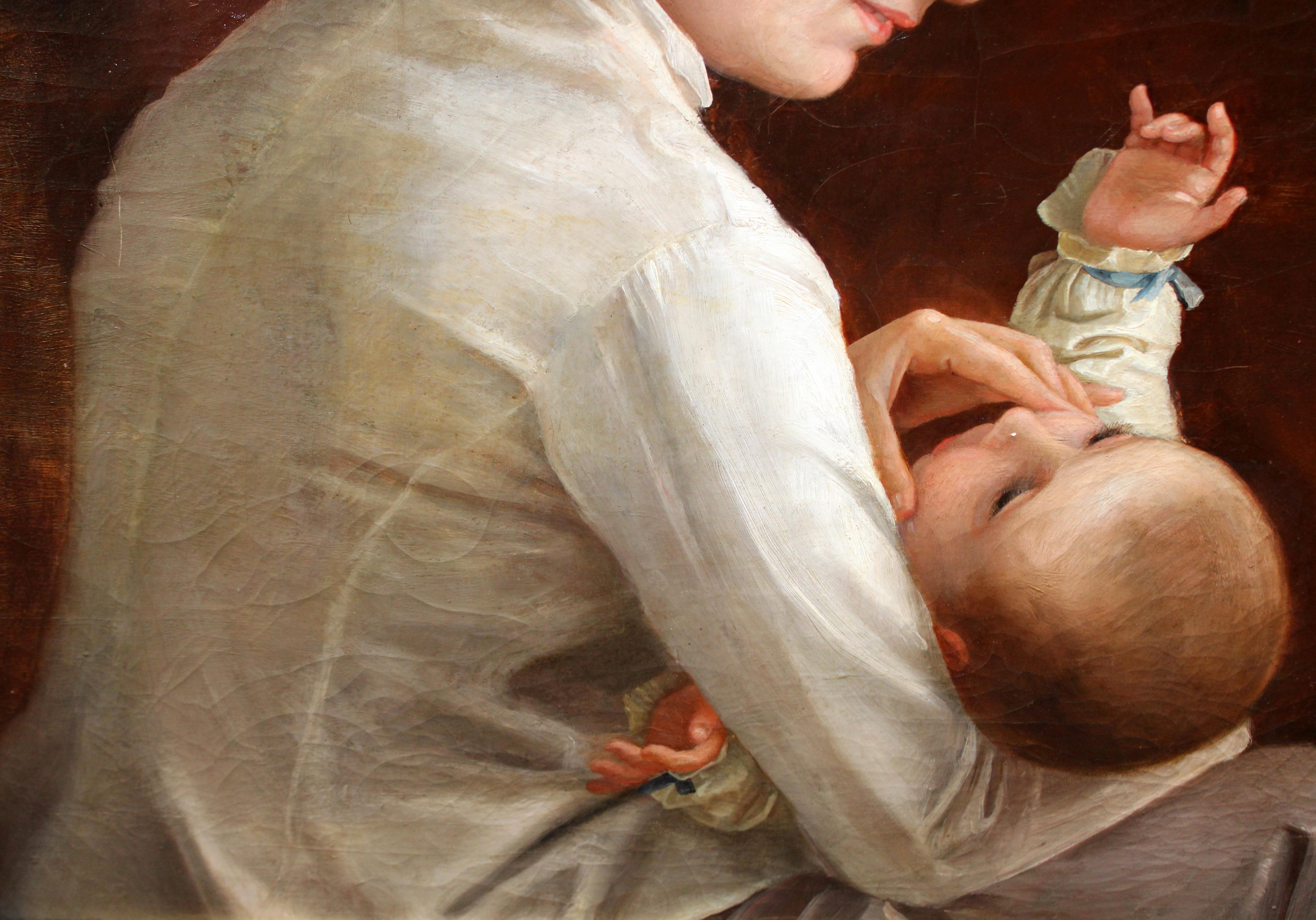 Óleo sobre lienzo - Maternidad - Painting Realista de Modesto Teixidor y Torres